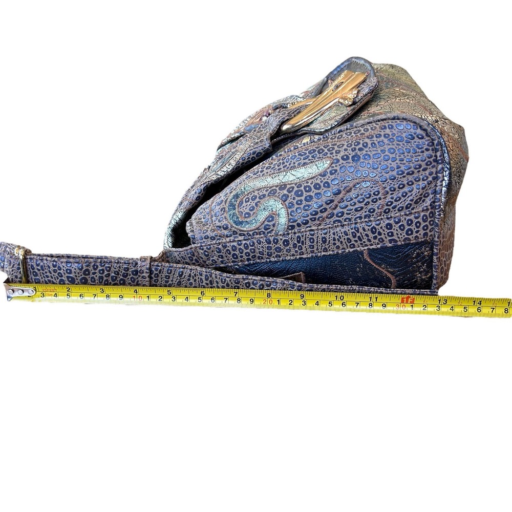 Metallic Blue Patterned Shoulder Bag - Picture 12 of 16